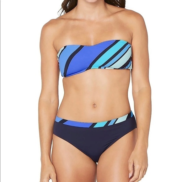 Nautica BLUE Newport Stripe Bikini Swim Bottoms M nautical cottage core minimal - Picture 2 of 2